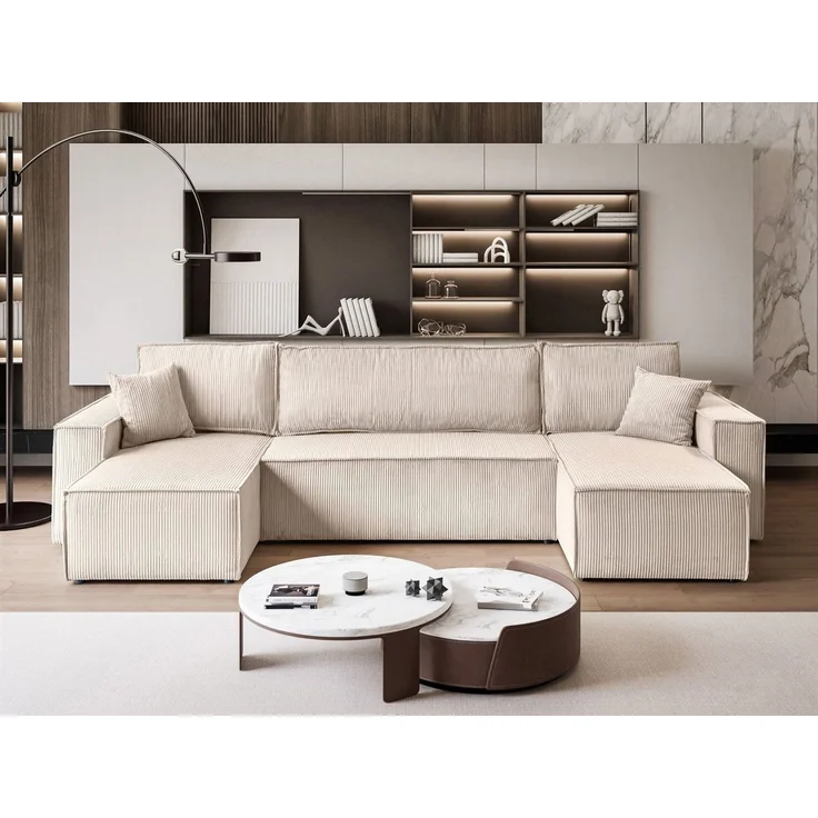 Lookway Wohnlandschaft CARLOS U CORD Gepolstertes Sofa in U-Form, Schlaffunktion – Bild 5