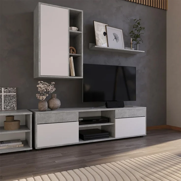 Wohnwand Berno Beton/Weiß 2 Teile Vicco – Bild 2
