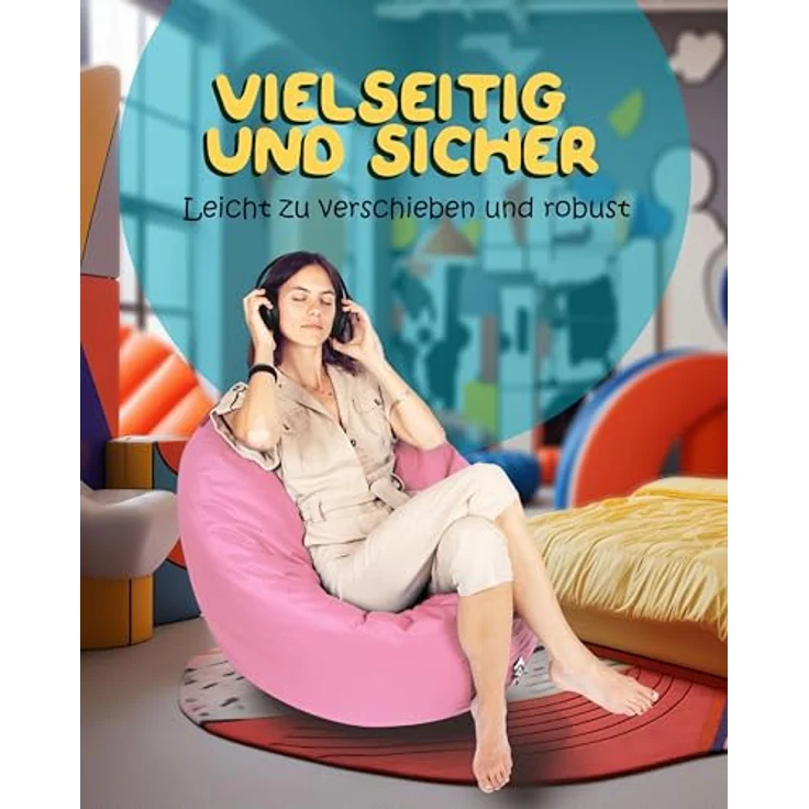PATCH HOME 2 in 1 Funktion Sitzsack Sessel Bean Bag Sitzsäcke Gaming mit Reißverschluss bereits befüllt - Ø 125cm - Hellrosa – Bild 4