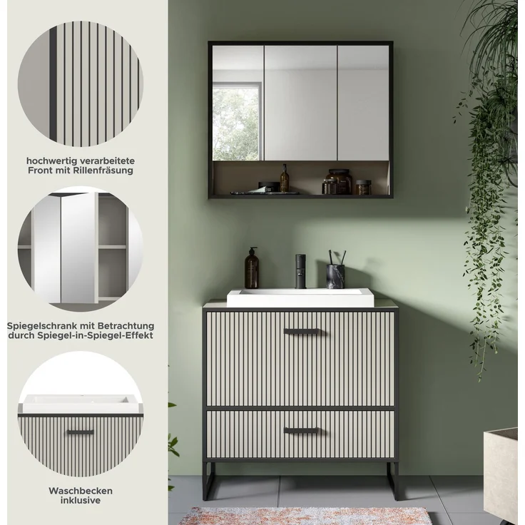 Badkombination (B/H/T: 80x192x48 cm) in Kaschmir Nachbildung – Bild 8