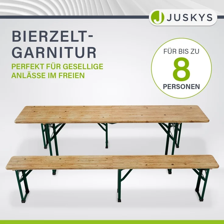Juskys 'Passau' Bierzeltgarnitur, 3-teilig, klappbar, Holz / Metall natur, 220 x 50 x 77 cm – Bild 2