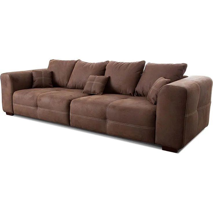 Cavadore Big Sofa Mavericco / XXL Sofa im modernen Design / Inklusive Rückenkissen und Zierkissen / 287 x 69 x 108 cm (BxHxT) / Mikrofaser Braun