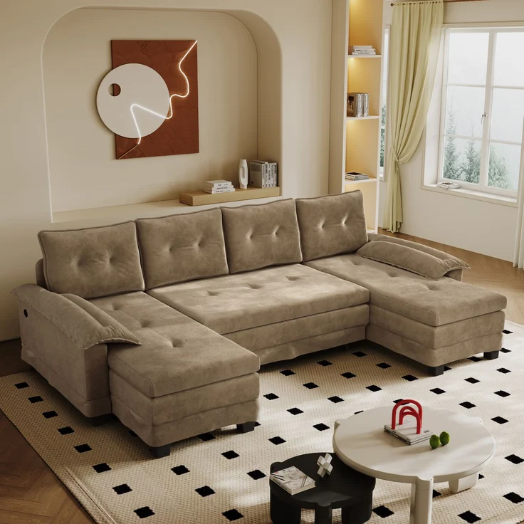 ZUBALIYA Schlafsofa 127x87 cm, mit USB - Anschluss, mit Ausziehbett, mit Chenille - Bezug, mit Samtbezug, modular aufgebaut, Weiß – Bild 4