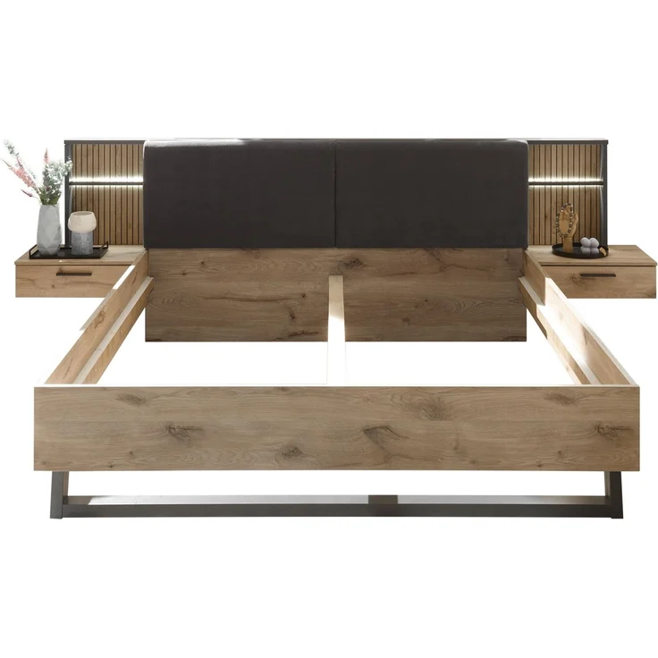 Bettanlage >Daria< Liegefl. 180x200cm, Viking Oak / Graphit - 297,6x98,8x222,4cm (BxHxT) – Bild 6