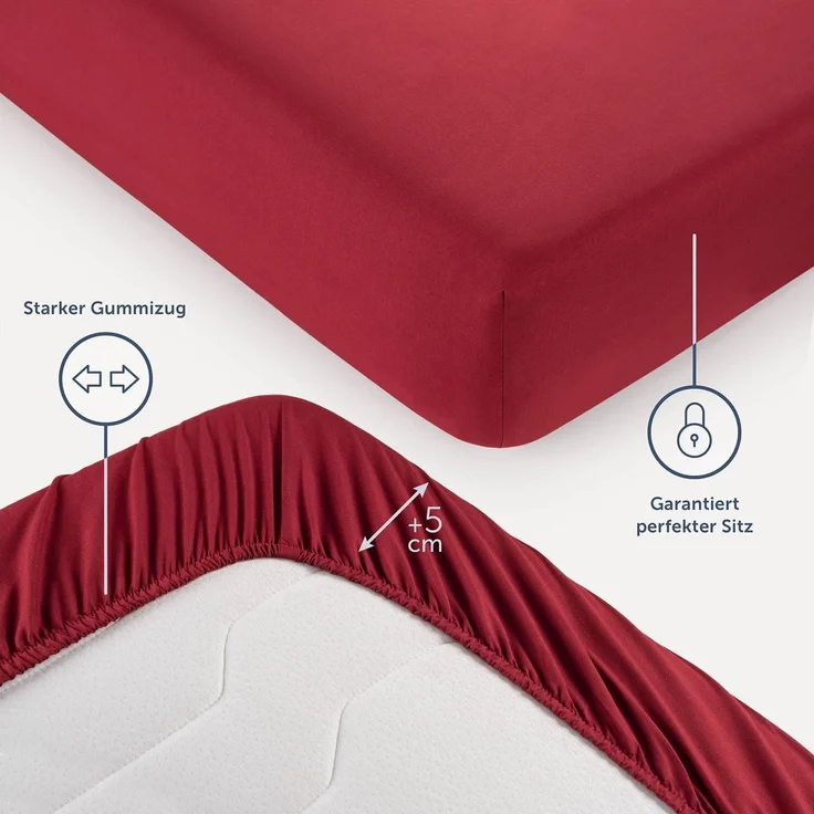 Blumtal® Spannbettlaken 80x200 2er Pack - Spannbettlaken Microfaser - Oekotex zertifiziertes Bettlaken 80x200 cm - Spannbettlaken 80x200 cm 2er Pack - Spannbettücher 80x200 cm - Aurora Red - Rot – Bild 3