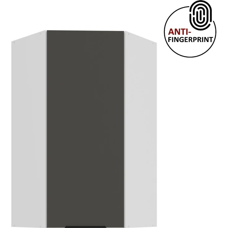 Küchen Eckhängeschrank 60x60 cm - Höhe 90 cm Küche ARIA Graphite ultra matt + Weiss matt, hochwertige Fronten mit Anti Fingerprint Beschichtung Küchenzeile Küchenblock – Bild 1