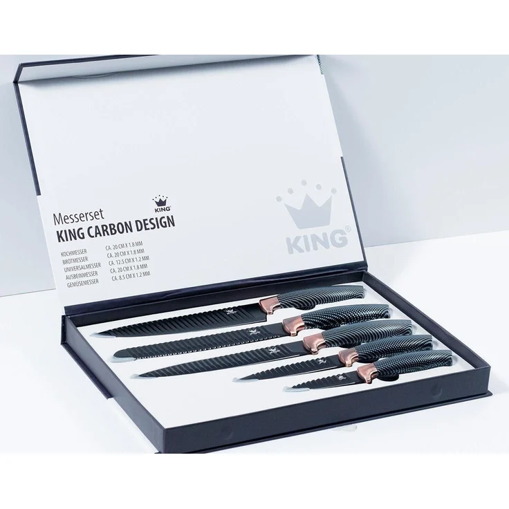 KING Messer-Set Carbon Design (Set, 5-tlg), Wellenschliff – Bild 2