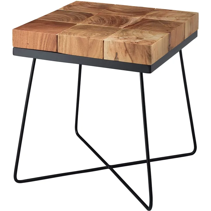 Wohnling Beistelltisch ZARI 45 x 45 x 51 cm, Akazie Massivholz mit Metallgestell