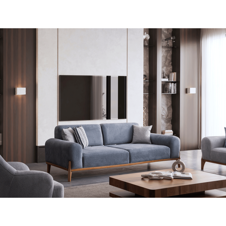 Sitzgruppe/Sofa Set - Wohnzimmergarnitur "Bluebell" 3+3+1+1-Hellblau/Grau – Bild 6