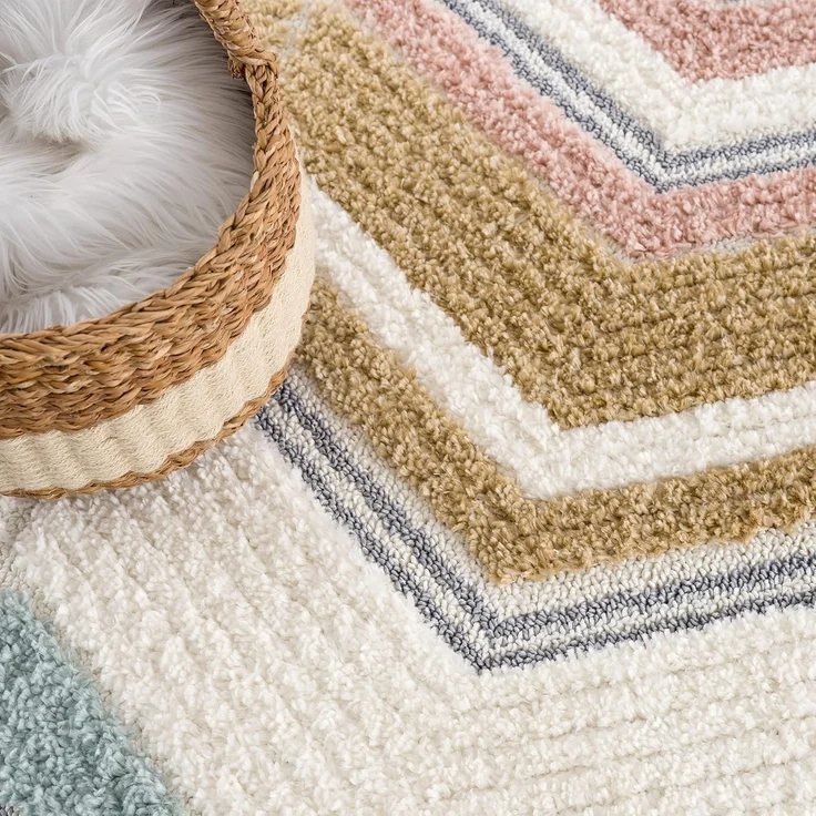 Teppich Wohnzimmer Hochflor - 80x150cm - Pastellfarben - Geometrisch Zick Zack - Muster - Boho - Skandinavisch Flauschig Weich - Schlafzimmer – Bild 3