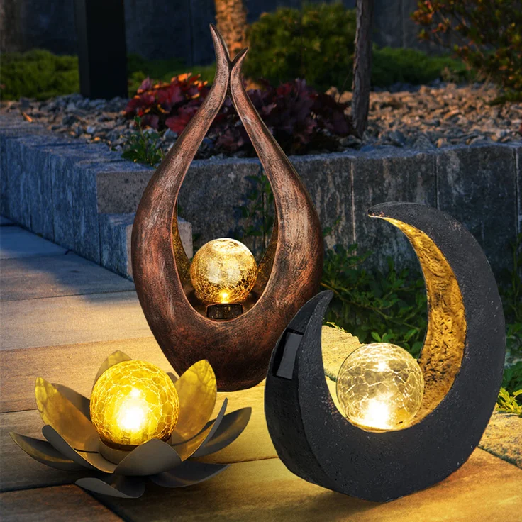 3er Set LED Solarleuchten mit Glas Kugel in Crackle Optik – Bild 3
