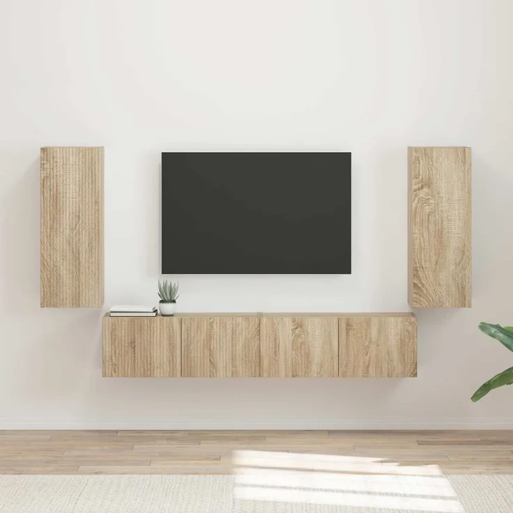 vidaXL TV-Wandregal-Set Wandmontiert 4 pcs Sonoma-Eiche Holzwerkstoff 3408918