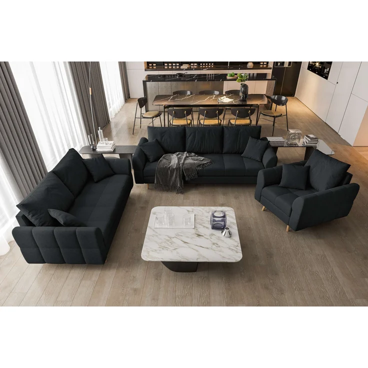 99rooms Bello Polstergarnitur Strukturstoff NEVE Schwarz – Bild 2