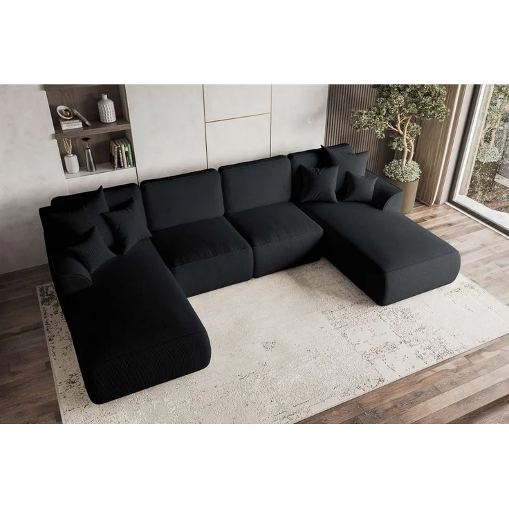 99rooms Gusto Wohnlandschaft Cordstoff POSO Schwarz mit Schlaffunktion – Bild 2