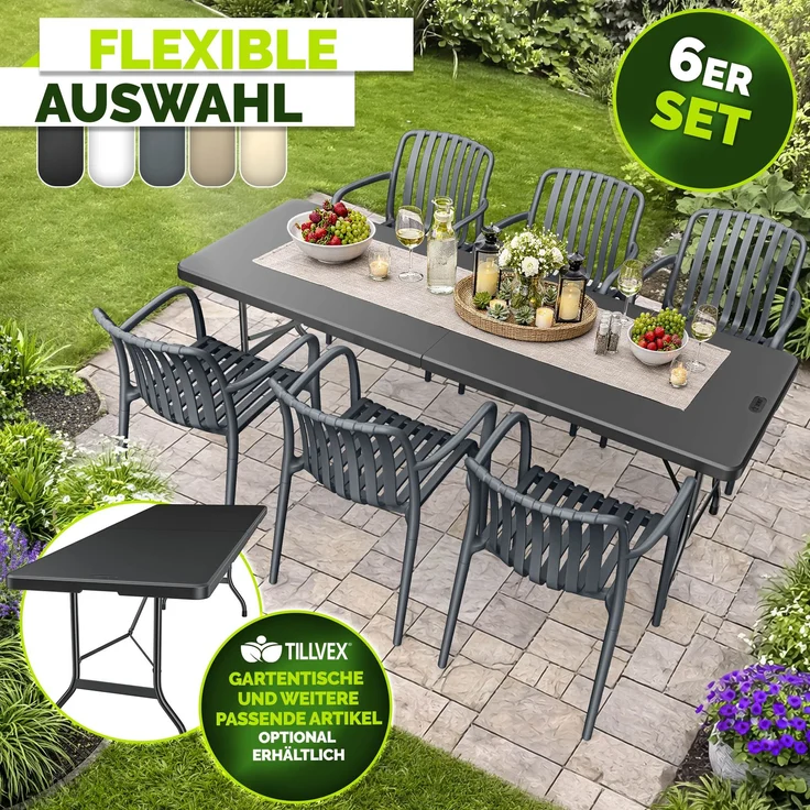 tillvex® Gartenstühle 6er Set Stapelbar Wetterfest mit Armlehne | Outdoor Stühle bis 120kg belastbar | Gartenstühle Outdoor | Terrassenstuhl Gartenmöbel Balkon Garten Terrasse – Bild 7