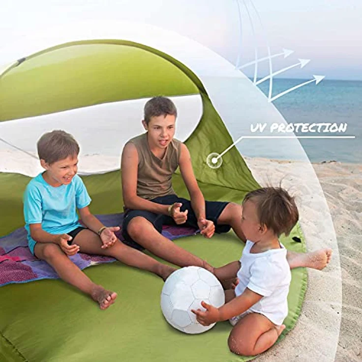GOODS+GADGETS Canyon Cruise® Strandmuschel Pop Up Strand-Zelt Windschutz am Strand Wurfzelt Blitzschnell Selbstaufbauendes Sonnensegel Outdoor Zelt Automatik Muschel mit UV-Sonnenschutz, Canyon Cruise Style, 200 x 120 x 85 cm, blau – Bild 5