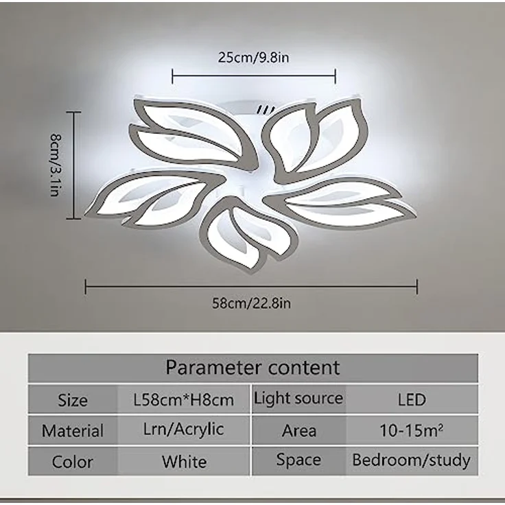 Comely LED Deckenleuchte Dimmbar, 45W Dimmbar Deckenlampe mit Fernbedienung Farbwechsel, 3000-6500K Kreative Blütenblatt Design LED Lampen Deckenleuchte für Küche Schlafzimmer Balkon Esszimmer, Weiß – Bild 3