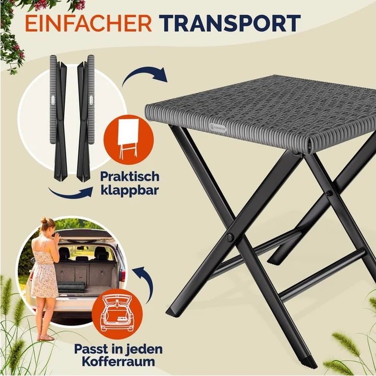 Casaria® Polyrattan 2er Set Klapphocker 75kg Belastbarkeit 44 x 40 x 44 cm Klappbar Tragbar Wetterfest Garten Terrasse Balkon Camping Hocker Anthrazit – Bild 2