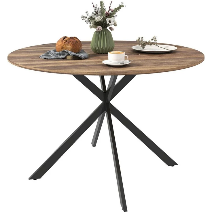 HOMCOM Esstisch Küchentisch im Industriestil mit Stahlbeinen für 4 Personen (für Esszimmer, Küche, Wohnzimmer, 1-St, rund, 120 x 120 x 75 cm), Braun – Bild 2