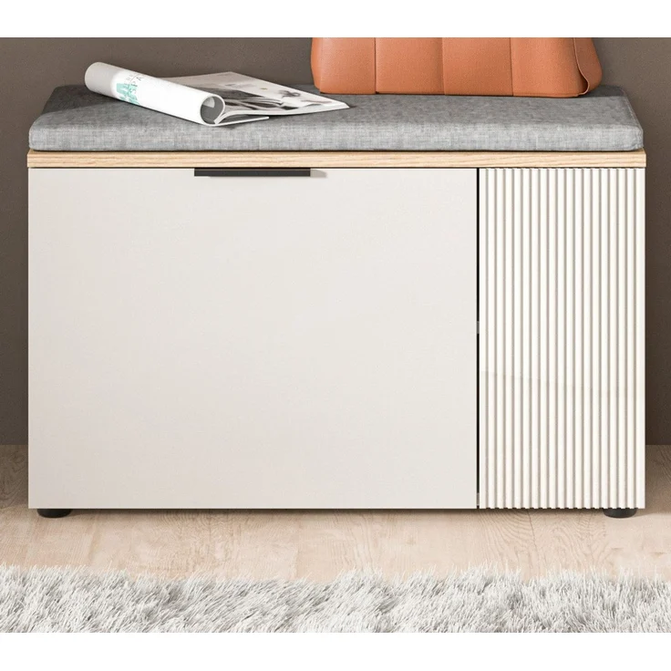 Inn. Furn Schuhbank Skid (Garderobenbank in Kaschmir Sand mit Eiche, 2-türig, 80x48 cm), mit viel Stauraum – Bild 2