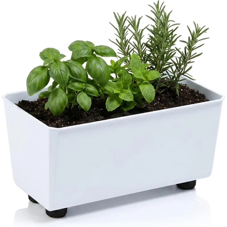 LAMELA Rechteckiger Pflanzkasten mit eleganten Füßen – Weißer Blumenkübel aus robustem Kunststoff 28,5x17 cm, 4,2L – Wetterfest & Pflegeleicht - für Innen & Außen, Weiß