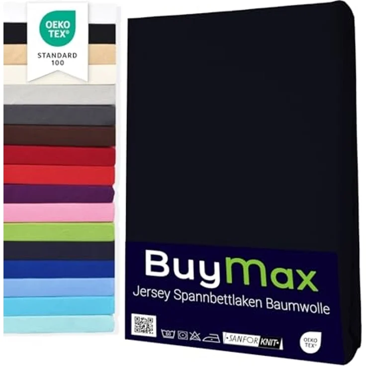 Buymax® Topper Spannbettlaken 200x200 cm Spannbetttuch 100% Baumwolle Jersey für Matratzentopper bis 12 cm Matratzenhöhe Bettlaken für Boxspringbett Topper, Schwarz – Bild 1