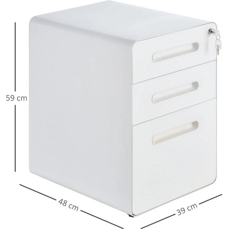 Vinsetto Rollcontainer Bürocontainer mit 3 Schubladen, (Büroschrank, 1 St, Aktenschrank), Stahl, Weiß, 39 x 48 x 59 cm – Bild 2