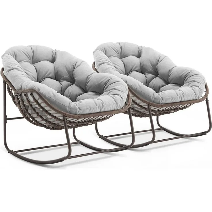 LVHOM Schaukelstuhl mit gepolstertem Kissen, Rattanstuhl mit Stahlrahmen, Lounge Sessel (Großformat B110.5cm x T94.5cm x H80cm,Dicke Kissen,160kg Tragfähigkeit, MEHRE FARBEN MEHRE OPTIONEN! Schaukelsessel umhüllendem Sitzgefühl & hoher Armlehne, 2 St),...