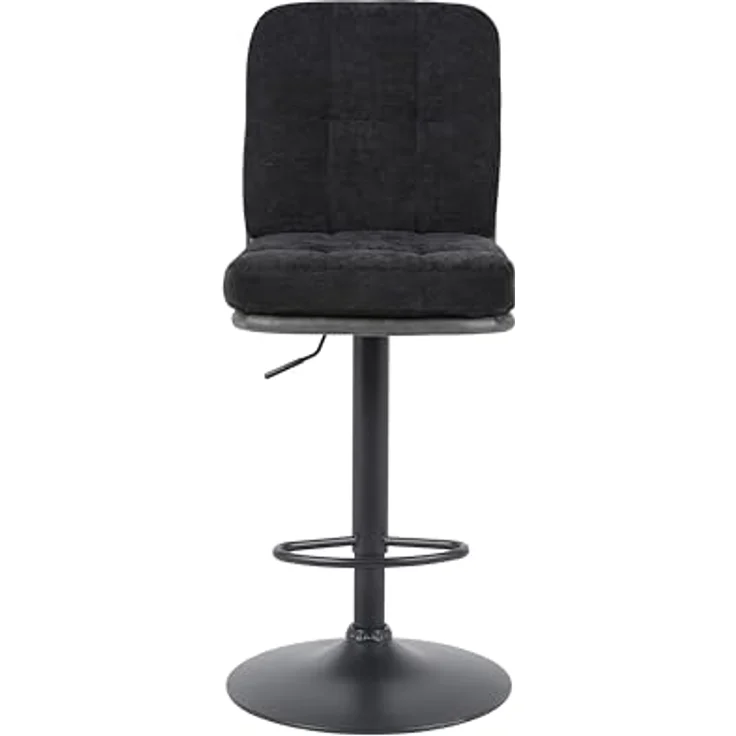 Hela Tische, 2er Set Barhocker Vila, Materialmix Webstoff Schwarz/Microfaser Anthrazit, 360° drehbar, Höhenverstellung mit Lift, 120kg belastbar – Bild 4