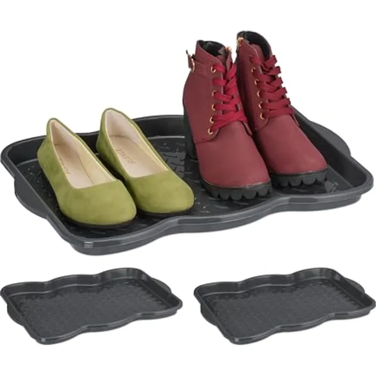 Relaxdays Schuhabtropfschale 3er Set, Kunststoff Schuhablage für 2-3 Paar Schuhe, grau, HBT: 3 x 48 x 34 cm
