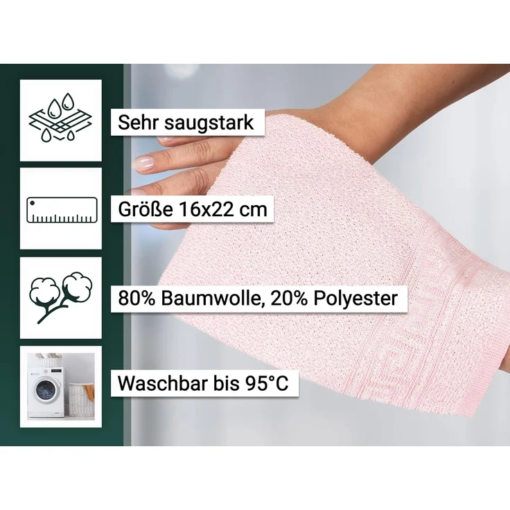 ZOLLNER Waschhandschuhe 20er Set, Baumwollmix, rosa, 16x22 cm – Bild 3