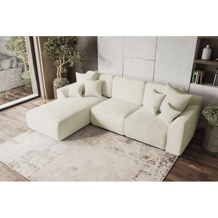 99rooms Gusto Ecksofa Cordstoff POSO Creme Links mit Schlaffunktion – Bild 2