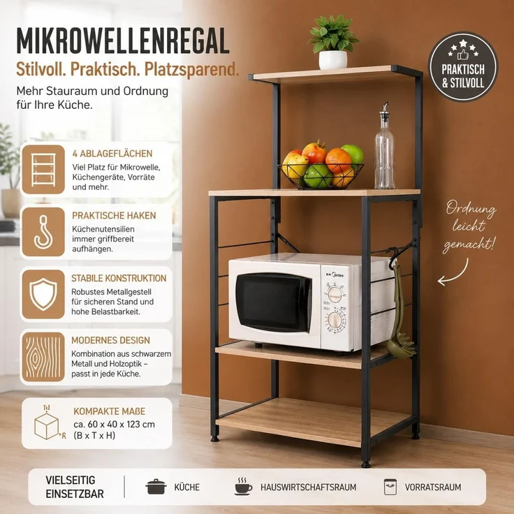 Urban Living Küchenregal für Mikrowelle Mikrowellenregal Küchen Regal 151376 – Bild 2