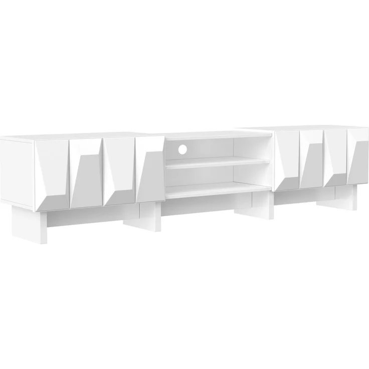 Wohnzimmer Set TV Lowboard Couchtisch Fernsehschrank Spanplatte Relief 4 Türen offene Ablage Wohnzimmer--Weiß--180x34x44.5cm--YOUDENOVA – Bild 10