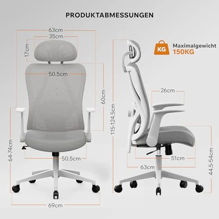 SENSE7 Gaming Stuhl Bürostuhl Ergonomisch Schreibtischstuhl Office Chair Chefsessel Drehstuhl Schreibtischsessel Verstellbar für Home Office Gamer PC bis 150kg Computerstuhl Bürosessel - Noxo Grau – Bild 3