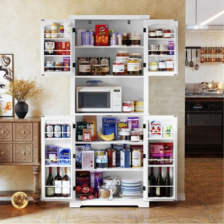 HOLTICO Hochschrank Küchenschrank mit Arbeitsplatte, Buffetschrank, Esszimmerschrank (1-St) Speisekammer mit 4 Türen und Regalen, 183cm