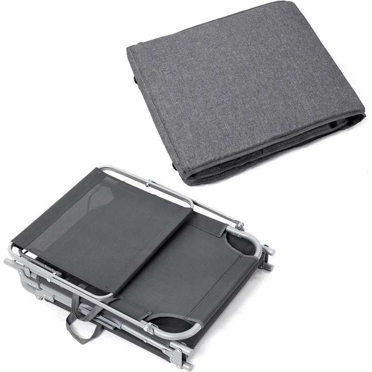 SONGMICS Sonnenliege, Liegestuhl mit 3 cm Dicker Auflage, Kopfstütze, Sonnendach, Rückenlehne verstellbar, klappbar, 53 x 193 x 29,5 cm, bis 150 kg belastbar, Garten, Balkon, dunkelgrau – Bild 9