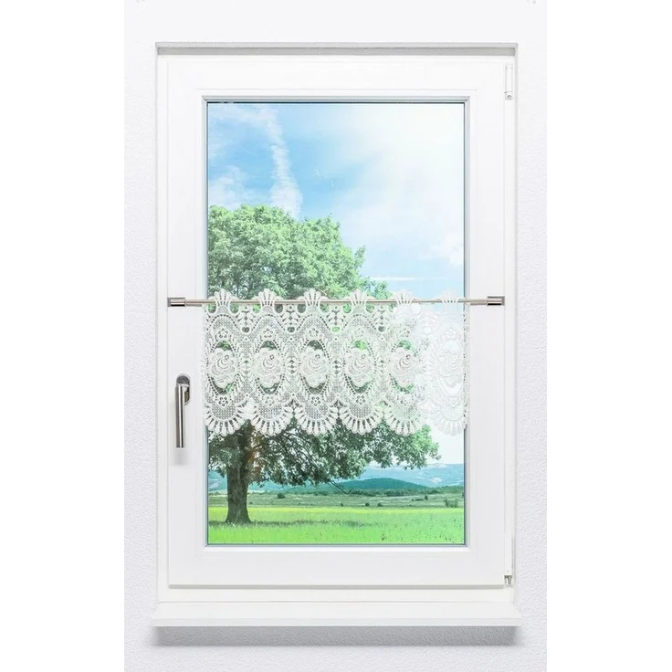 Plauener Spitze® Scheibengardine Blumenspitze (1 St), transparent, HxB 32x42cm – Bild 5