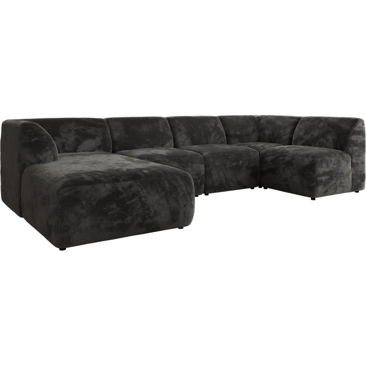 Modulares XXL-Ecksofa MODARO 5M, U-Form, Wohnlandschaft, 5-teilig, freistehend, Wohnzimmer Couch, HR-Schaumstoff - Dunkelgrau Plüsch - Links – Bild 7