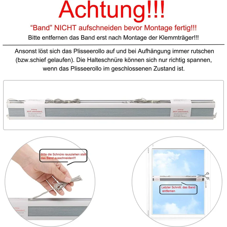 WOLTU Wabenplissee ohne Bohren Verdunklung Thermo Doppelplissee Klemmfix Zweifarbig 75x130 cm Grau-Weiß, Plissee Faltrollo Sonnen-, Sicht- & Schallschutz, Jalousie Plisseerollo für Fenster & Tür – Bild 8