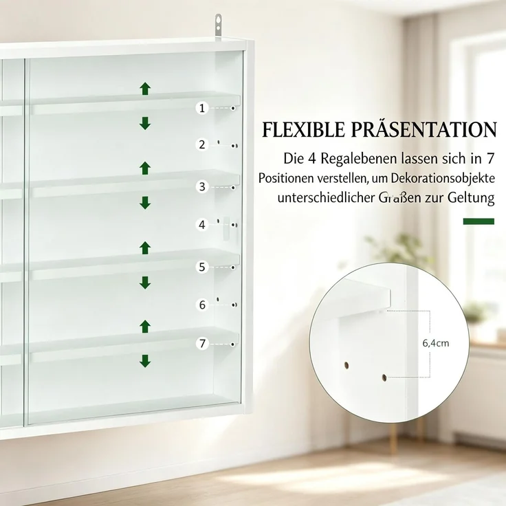 Moderner Glasvitrine Schrank,Wandmontierter Vitrinenschrank,Ausstellungsschrank,Ideal zur Präsentation von Sammlerstücken und Dekorationsobjekten(nur mit Wandmontierter Vitrinenschrank)--Weiß--80x9.5x60cm--YOUDENOVA – Bild 4