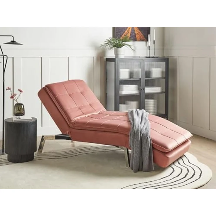 Chaiselongue Samtstoff rosa verstellbar LOIRET – Bild 2