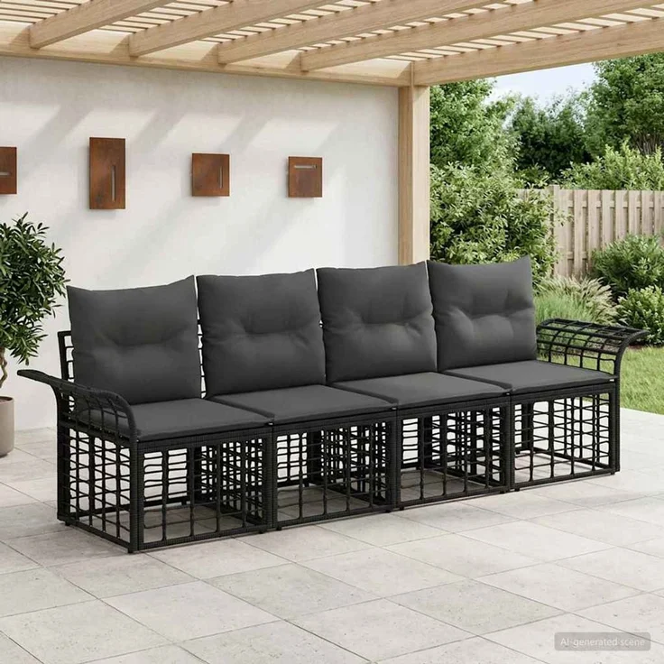 vidaXL Outdoor-Sofagarnitur 4 pcs Schwarz und Dunkelgrau Polyester 3437637 – Bild 1