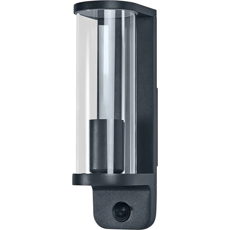 Osram Endura Classic LED Wandleuchte Tubular, E27 Fassung, PIR Sensor, IP44, Aluminium dunkelgrau, Glas