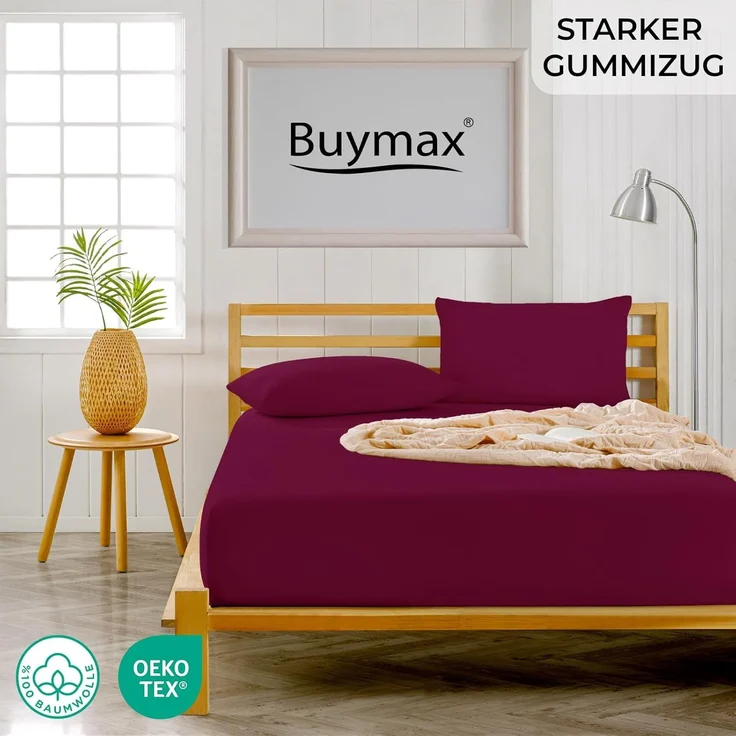 Buymax Spannbettlaken Topper, Spannbetttuch für Topper bis 12 cm Höhe, 100% Baumwolle Jersey, Jersey, Gummizug: Rundumgummi, Pflegeleicht und Atmungsaktiv, in Verschiedenen Farben und Größen – Bild 2