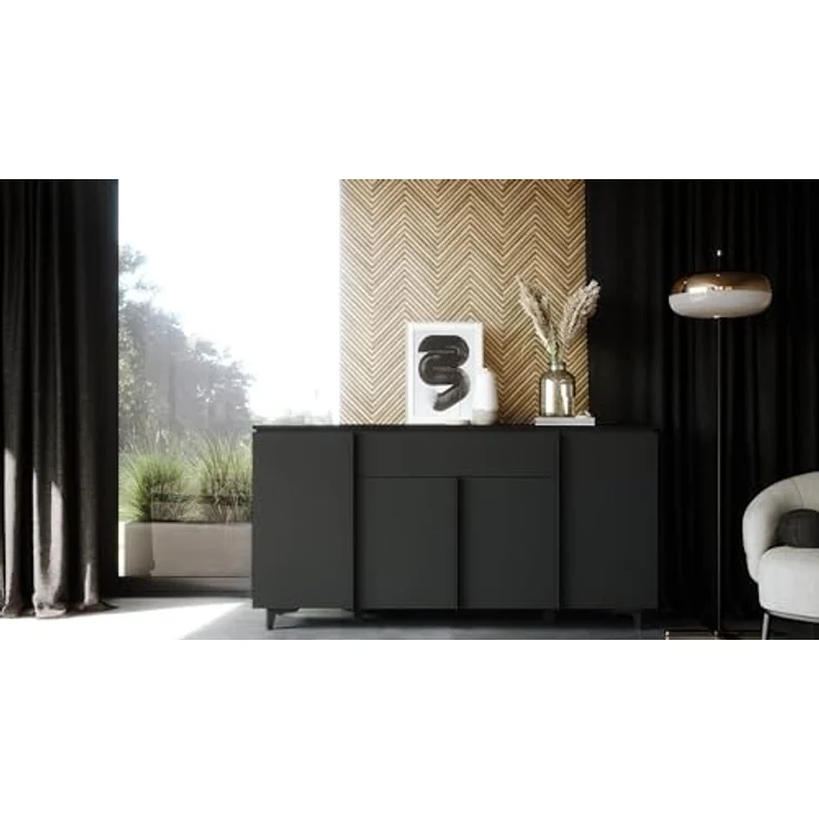 Newroom Sideboard Lumaro, Schwarz Kommode Modern Minimalitisch Modern Highboard Anrichte Wohn... – Bild 2