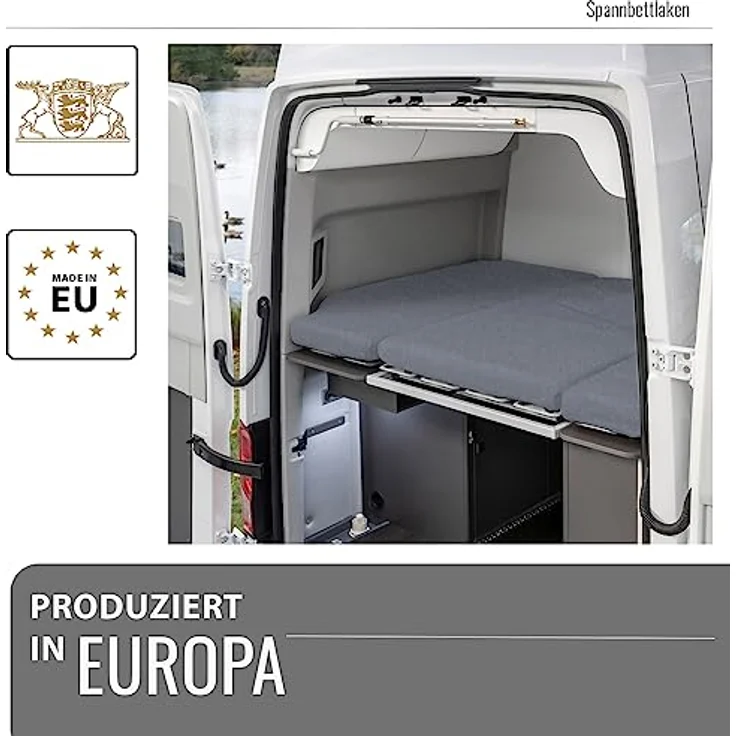 BLACK FOREST FOX Spannbettlaken Spannbettlaken VW Grand California 600 für 3 tlg. Matratze Heckbett, Baumwolle, Gummizug: rundum, Grau – Bild 5