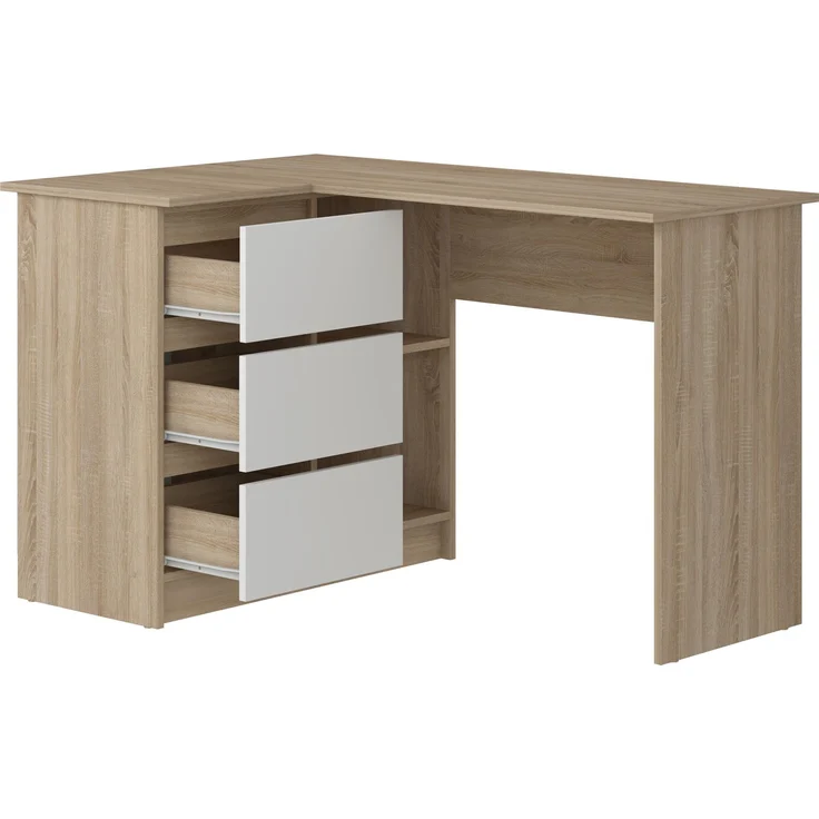 Shefa Line Eckschreibtisch L-Form Sonoma Eiche / Weiß - 125x85x77 cm – Bild 3