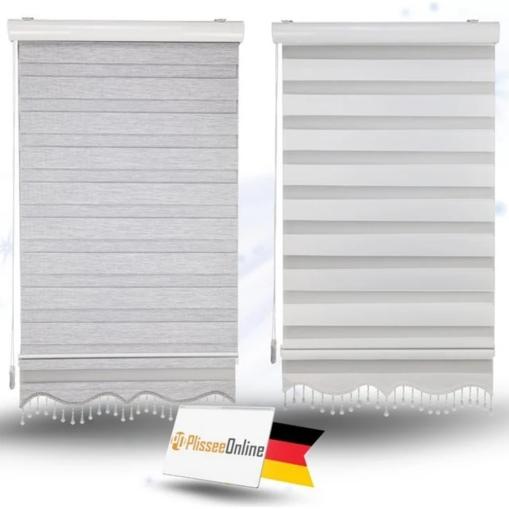 Doppelrollo Doppelrollo mit Kassette Weiß Grau Höhe 250/200 cm mit und ohne Perlen, Plisseeonline, abdunkelnd, Deckenmontage, Inkl. Montagezubehör für Deckenmontage, Wand oder Decke, mit Kindersicherung – Bild 4