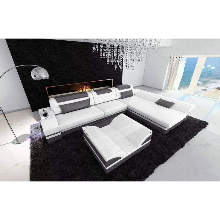 Mini Designer Ledersofa Monza L-Form – Eleganz Pur - Ledermix - Weiß-Grau - Rechts – Bild 5